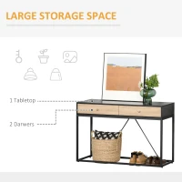 HOMCOM Console Table, Hallway Table with 2 Drawers,  Steel Frame Sofa Table for Entrance and Living Room, Black(m-4)