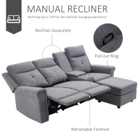 HOMCOM Modern L-Shaped Sectional with Chaise, 3 Seater Manual Recliner with Ottoman, Storage Console, Cup Holders, USB Charging, Gray(m-7)