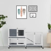 PawHut Portable Rabbit Playpen with Slide-out Trays & Ramp, Fir Wood, 34.75" H, Ideal for Small Animals & Pets(m-7)