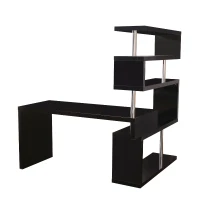 HOMCOM Rotating Corner Desk with 4 Tire Hollow Shelves Workstation Hallow Core Hobby Desk Table with Storage Display Rack Home Office Black(m-4)