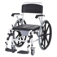 HOMCOM Rolling Shower Wheelchair Bath Toilet Commode Bariatric with Wheels, Detachable Bucket & Shower-Proof Design, 17" Seat Width, Black(m-9)