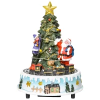 HOMCOM Animated Christmas Tree Scene, Pre-Lit Musical Collectable Decor with Moving Train and Santa, Winter Wonderland Set for Indoor Holiday Display(m-12)