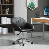Vinsetto Mid Back Home Office Chair Computer Desk Chair with PU Leather, Adjustable Height, Swivel Wheels for Study, Bedroom, Black(m-2)