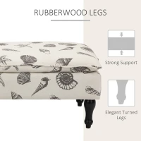HOMCOM Linen-Touch Upholstered Fabric Ottoman Bench for Bedroom, Entryway, Living Room, Beige with Seashells(m-5)