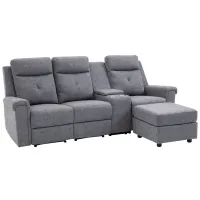 HOMCOM Modern L-Shaped Sectional with Chaise, 3 Seater Manual Recliner with Ottoman, Storage Console, Cup Holders, USB Charging, Gray(m-1)