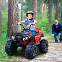 Aosom 12V Kids ATV Ride-on Four Wheeler Car with Bluetooth MP3 Real Working Headlights, Music/Radio Player, & Smooth Suspension, Red(m-2)