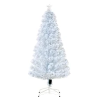 HOMCOM 5ft Prelit Artificial Christmas Tree with LED Lights, Multicolored Fiber Optics and Realistic Branch Tips, White(m-1)