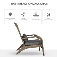 Outsunny Patio Wicker Adirondack Chair, Outdoor All-Weather Rattan Fire Pit Chair w/ Soft Cushions, Tall Curved Backrest and Comfortable Armrests for Deck or Garden, Charcoal Gray(m-4)