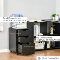 HOMCOM 3 Drawer Mobile File Cabinet with Wheels, Wood Filing Cabinet for Home Office, Rolling Under Desk Cabinet, Black(m-8)