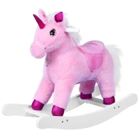 Qaba Unicorn Rocking Horse Toy with Sound for Kids  Wooden Plush Ride-On Rocker Battery Operated - Pink(m-1)