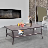 Open Box HomCom Rustic Industrial Minimal Two Tier Wooden Coffee Table - Light Brown Woodgrain(m-2)