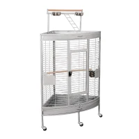 PawHut Corner Parrot Bird Cage Perch Roof Play Top Ladder w/4 Casters White(m-2)