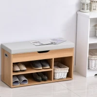 HOMCOM Shoe Rack Bench, Storage Organizer with Padded Cushion, Shelves, Hidden Compartments for Shoes, Boots, High Heel, Brown(m-7)