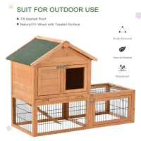 PawHut 53" Wooden Rabbit Hutch Bunny House Poultry Cage With Outdoor Run, Removable Tray, Ramp and Weatherproof Roof(m-5)