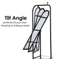 HOMCOM 65" Steel Rolling Floor Mirror Free Standing Tilt Dressing Mirror with Storage Home Furniture Black(m-5)