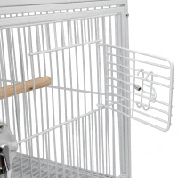 PawHut 18" Heavy Duty Wrought Iron Travel Bird Cage Carrier With Handle Perch And Accessories - White(m-8)