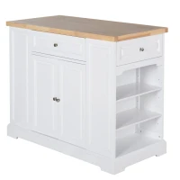 HomCom Rolling Kitchen Island Trolley Storage Cart with Drawers, Door Cabinet, Adjustable Shelves for Dining Room, White(m-1)