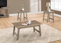 Monarch 3 Piece Modern Minimalist Wood-Look Coffee Table / Two Matching End Tables Set - Dark Taupe(m-2)