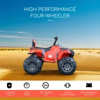 Aosom 12V Kids ATV Ride-on Four Wheeler Car with Bluetooth MP3 Real Working Headlights, Music/Radio Player, & Smooth Suspension, Red(m-4)
