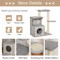 PawHut Cat Tree Climbing Activity Center with Scratching Post Condo Perch Cushions 34.75" H, Grey(m-4)