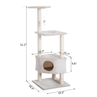 PawHut 51" Multi-Level Cat Tree with Hanging Toy(m-3)