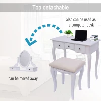 HomCom Dressing Table Stool Makeup Mirror Wood Dresser Antique Style Shabby Chic with Vanity Mirror & Stool - White(m-6)