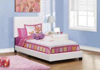Monarch Twin Size Contemporary Upholstered Bed Frame with Wood Legs - White Leather Look(m-2)