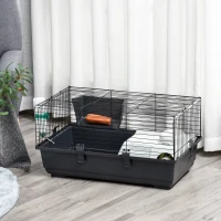 PawHut Two-Story Small Animal Cage Removable from Stand, Pet Habitat with Shelf & Wheels, 33" x 18.5" x 35", Charcoal Gray(m-4)