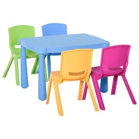 HOMCOM 5 Pieces Kids Table and Chair Set Toddler Plastic Play Activity Set with Stackable Chairs, Multicolor(m-8)