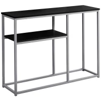 Monarch 42" Contemporary Accent Hall Sofa Console Table with Lower Shelf and Metal Frame - Black / Silver Metal Base(m-1)