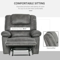 HOMCOM Manual Recliner Chair Overstuffed Single Sofa with Wide Cushioned Seat, Flip-Up Storage Armrests, 2 Cup Holders and Oversized Headrest, Grey(m-5)