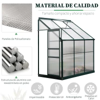 Outsunny Walk-In Garden Greenhouse Aluminum Polycarbonate with Roof Vent for Plants Herbs Vegetables 6' x 4' x 7' Green(m-6)