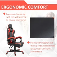 Vinsetto High Back Gaming Chair, PU Leather Racing Style Gamer Computer Chair with Retractable Footrest with Lumbar Support, Pillow and Adjustable Padded Armrests, Red(m-6)