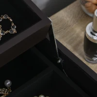 HOMCOM 3-Tier Jewelry Box Organizer with Glass Mirror and 6 Slots for Beauty Accessories, Costume Jewelry - Walnut(m-16)