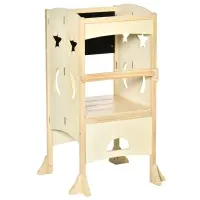 Qaba Kids kitchen step stool Foldable Step Stool with Blackboard & Lockable Handrail(m-1)