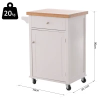 Open Box HOMCOM 27.5" Pine Wood Bamboo Portable Rolling Kitchen Island Cart with Wheels - White(m-3)