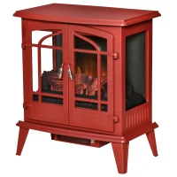 HOMCOM Electric Fireplace Heater, Freestanding Fireplace Stove with Realistic LED Log Flames and Overheating Safety Protection, 1400W, Red(m-11)