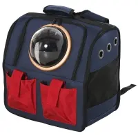 PawHut Foldable Pet Carrier Backpack with Two Storage Packets, Breathable Mesh, Transparent Window & Adjustable Shoulder Strap for Small Cats & Dogs Travel Hiking, Blue(m-1)