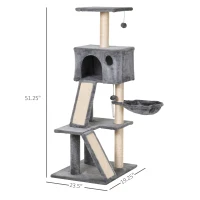 PawHut Cat Tree Tower with Sisal-Covered Scratching Posts and Ladders for Climbing and Playing(m-3)