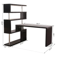 HOMCOM Rotating Corner Desk with 4 Tire Hollow Shelves Workstation Hallow Core Hobby Desk Table with Storage Display Rack Home Office Black(m-3)
