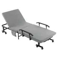HOMCOM Rollaway Bed, Folding Bed with 3.25" Mattress, Portable Foldable Guest Bed with Adjustable Backrest, and Metal Frame on Wheels, Light Grey(m-1)