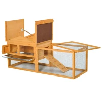 PawHut 62" Large Outdoor Log Cabin Rabbit Cage Small Animal Hutch with Run and Ramp(m-8)