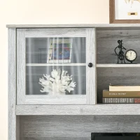 HOMCOM L-Shaped Desk with Hutch, Computer Desk with Drawers, Home Office Corner Desk Study Workstation Table with Storage Cabinets Shelves, Grey(m-14)