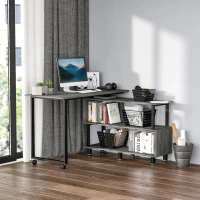 HOMCOM Mobile L-Shaped Rotating Computer Desk with Storage Shelves Moveable Rolling Writing Table Home Office Study Workstation for Home Office, Grey(m-2)