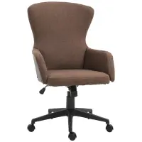Vinsetto Swivel Office Chair Modern Linen Upholstered Home Computer Desk Task Chair with Cushioned Arm, Wheels, Adjustable Height, Brown(m-1)