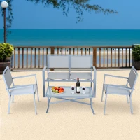 Outsunny 4pc Sling Mesh Sectional Sofa Set Outdoor Garden Patio Furniture Grey(m-1)