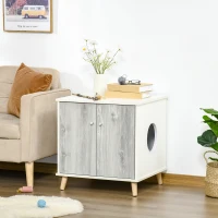 PawHut Wooden Cat Litter Box Enclosure End Table with 2 Magnetic Doors, Wide Tabletop(m-2)