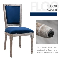 HOMCOM Vintage Upholstered Dining Chairs Set Of 2 with Nailhead Trim , Thick Padded Seat Cushions, and Wood Legs, Blue(m-4)