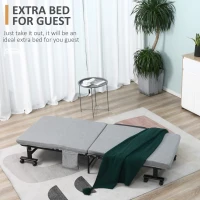 HOMCOM Rollaway Bed, Folding Bed with 3.25" Mattress, Portable Foldable Guest Bed with Adjustable Backrest, and Metal Frame on Wheels, Light Grey(m-4)