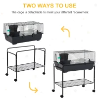 PawHut Two-Story Small Animal Cage Removable from Stand, Pet Habitat with Shelf & Wheels, 33" x 18.5" x 35", Charcoal Gray(m-5)